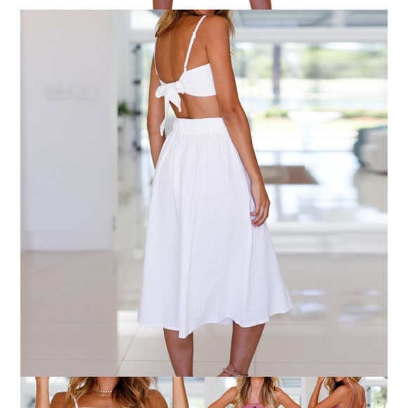 White Crop Top Skirt Set Button Down - Picture 2 of 6